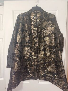 bryn Walker Black & Gold Floral Brocade Blazer